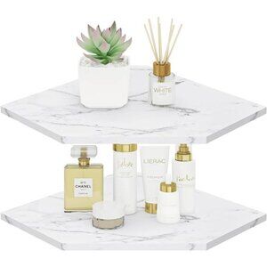 Corner Wall Shelf, Set of 2 Floating Corner Shelves with Wire Hole